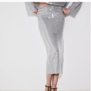 Zara Silver Sequin Pencil Skirt